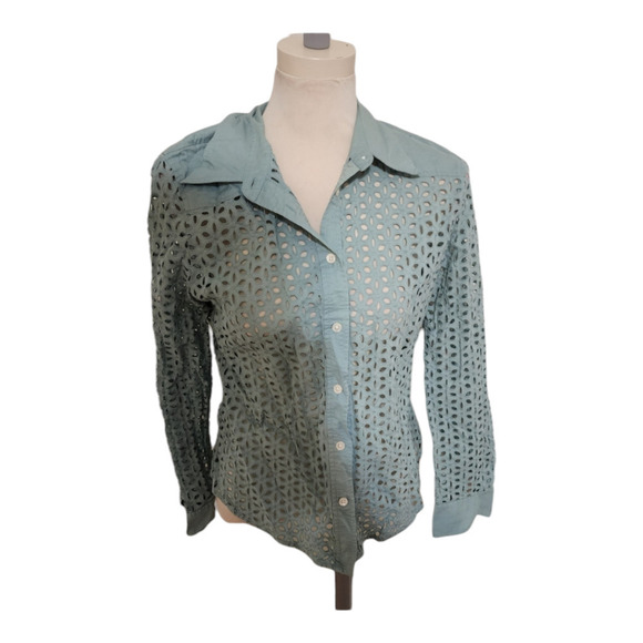 Club Monaco eyelet embroidery button down size large - Picture 1 of 5